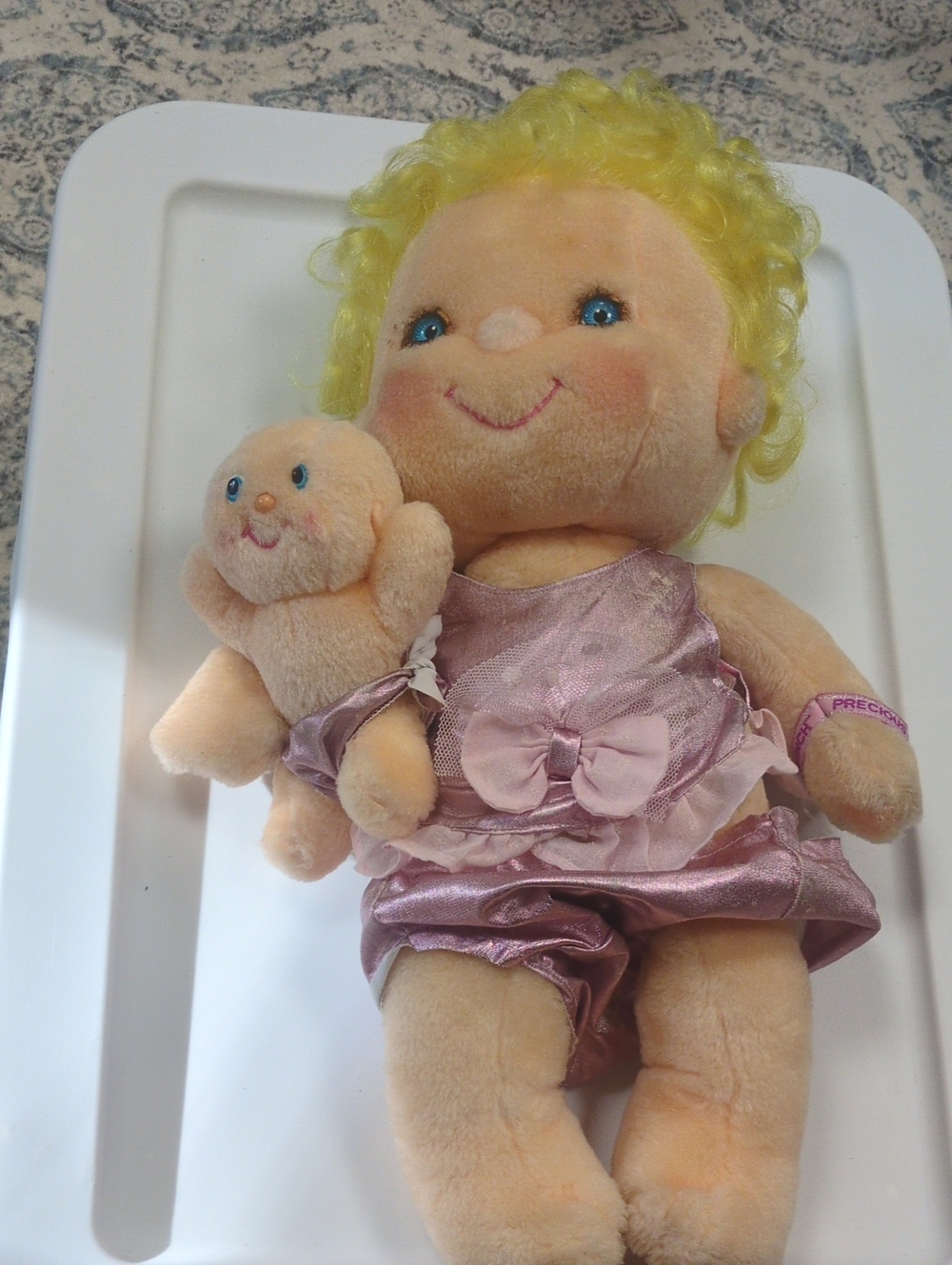 1985 Precious Hugs Hugga Bunch Plush Baby Doll with Matching Mini Buddy in Pink